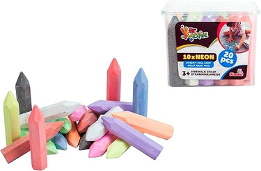 Simba Pack de 20 Tizas de Exterior Colores Neón, 10 Tizas Neón y 10 Tizas Normales, 2.5 x 10.5 cm, En Cubo, Juguete Creativo para Niños a Partir de 3 Años (106336211)